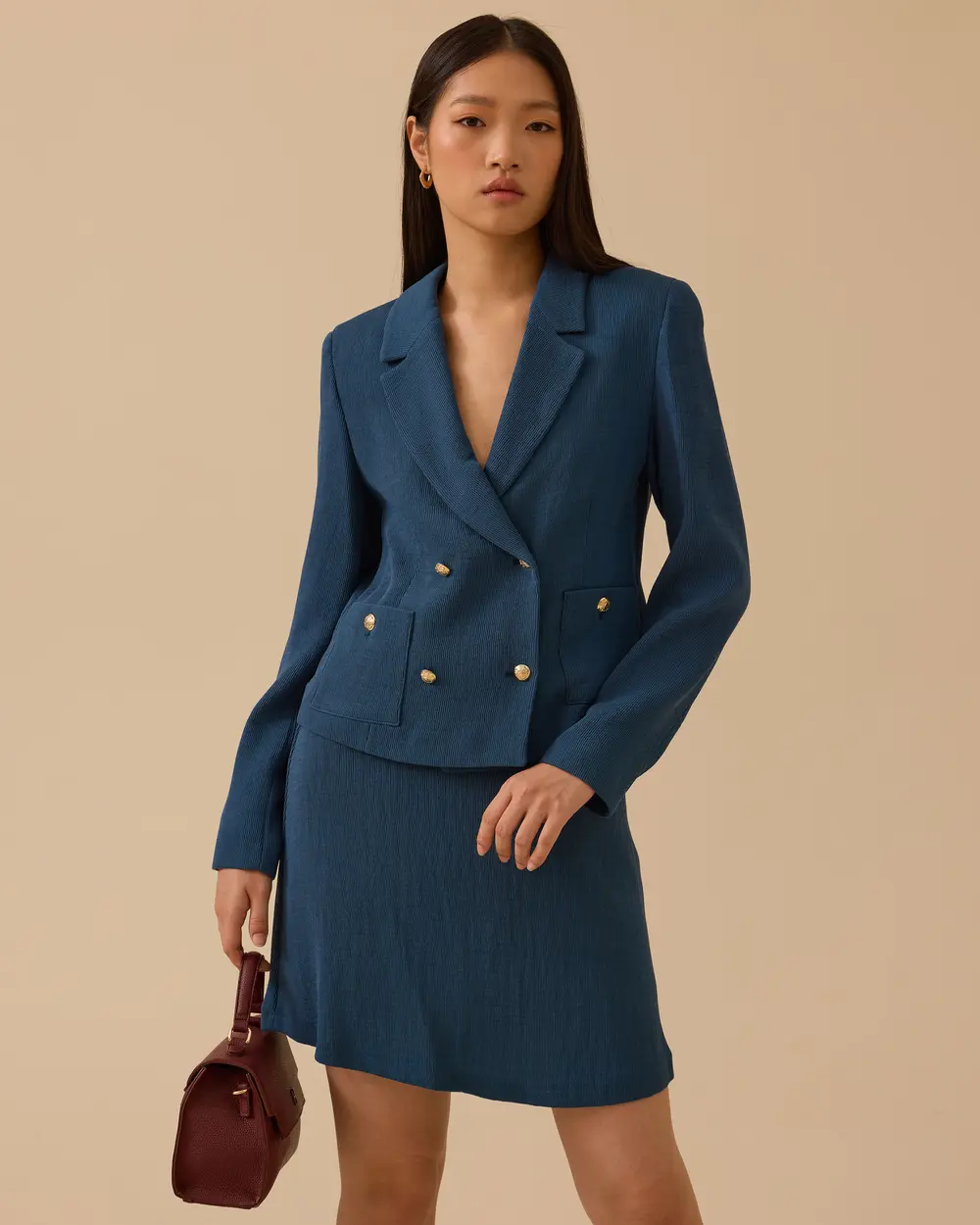 Double-breasted Collar Buttoned Waist Length Jacket