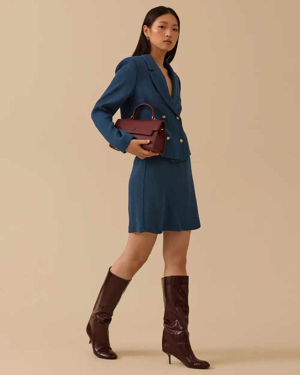 Double-breasted Collar Buttoned Waist Length Jacket