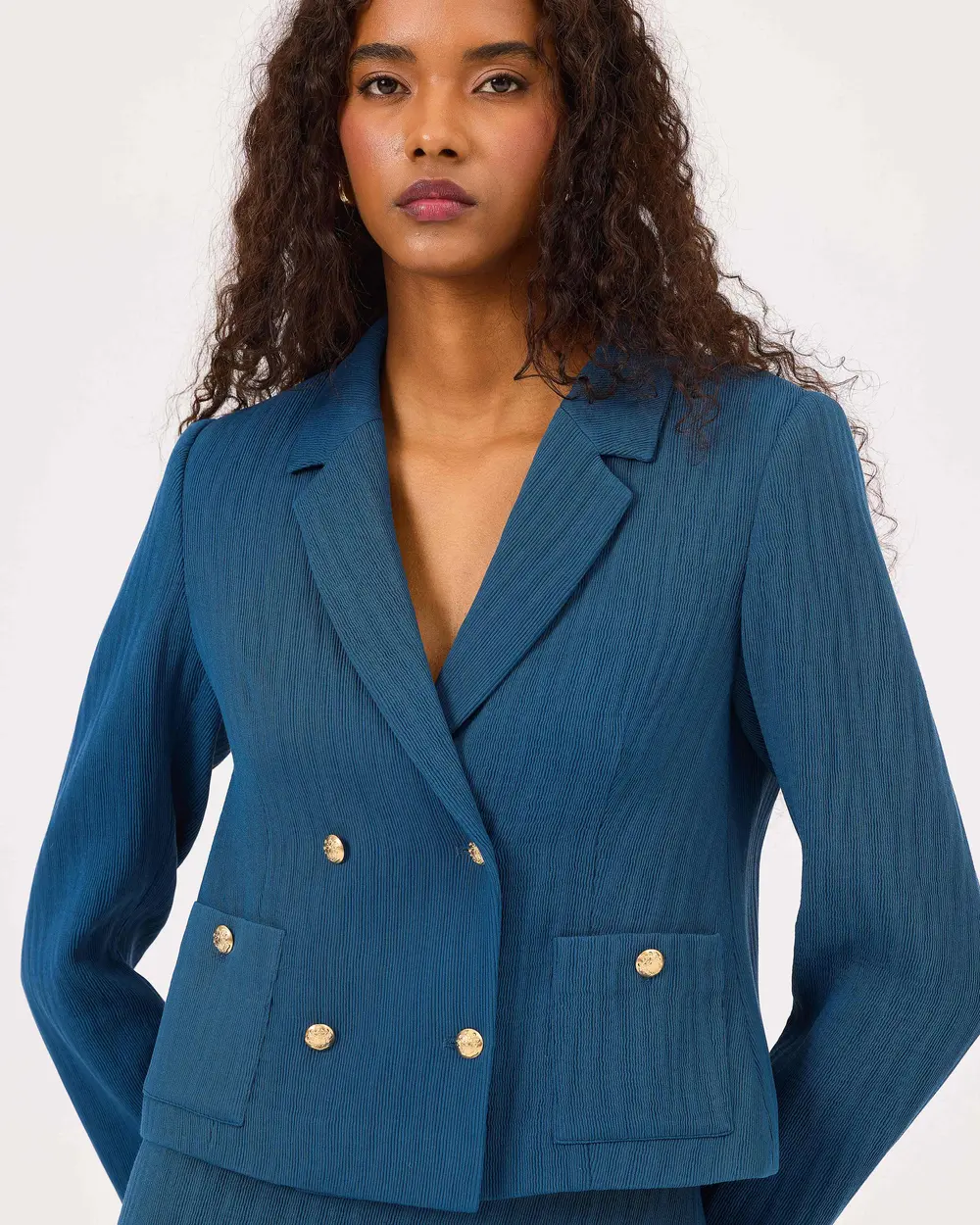 Double-breasted Collar Buttoned Waist Length Jacket