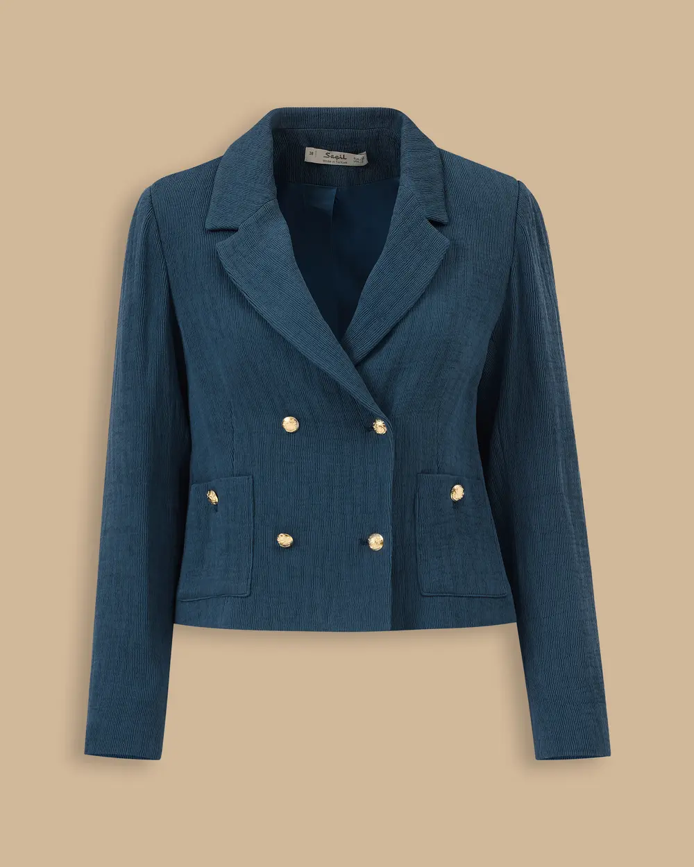 Double-breasted Collar Buttoned Waist Length Jacket