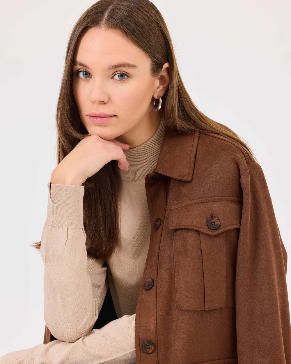 Belted Suede Jacket with Shirt Collar