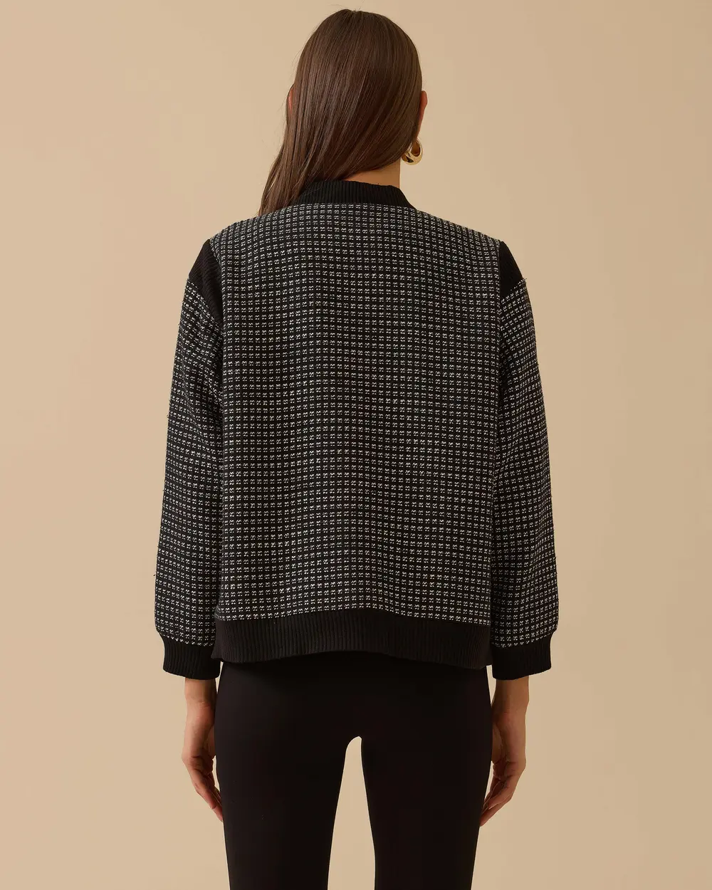 Checked Bomber Jacket with Snap Buttons