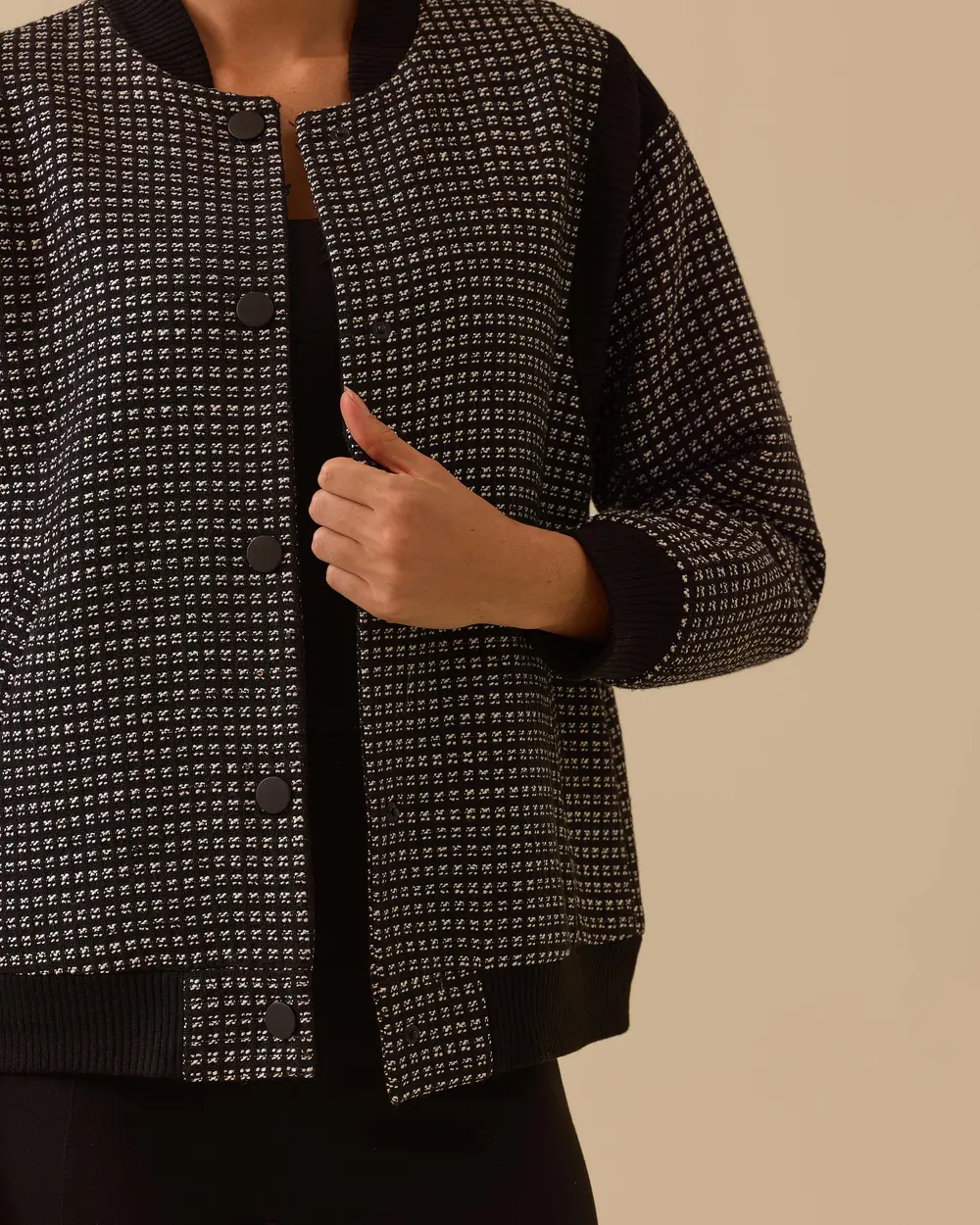 Checked Bomber Jacket with Snap Buttons