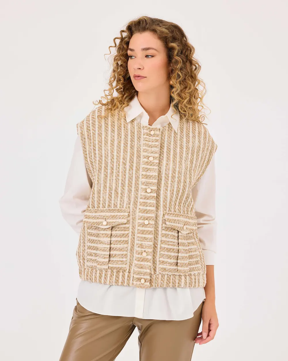 Sleeveless Vest with Buttoned Pocket Detail