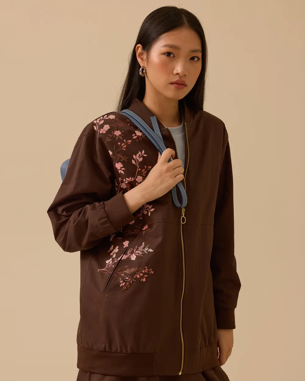 Printed Zipper Detailed Pocket Jacket