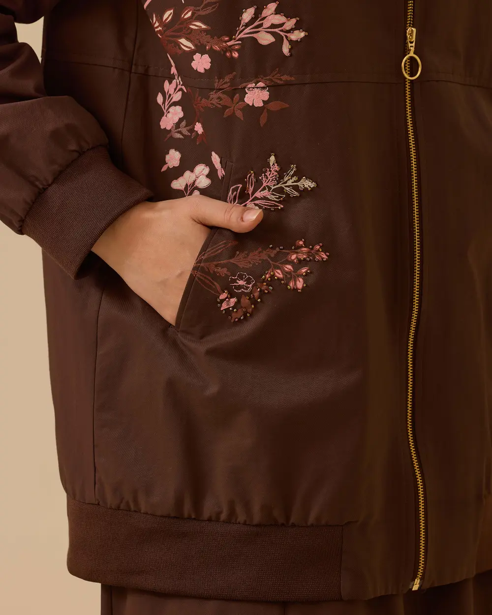 Printed Zipper Detailed Pocket Jacket