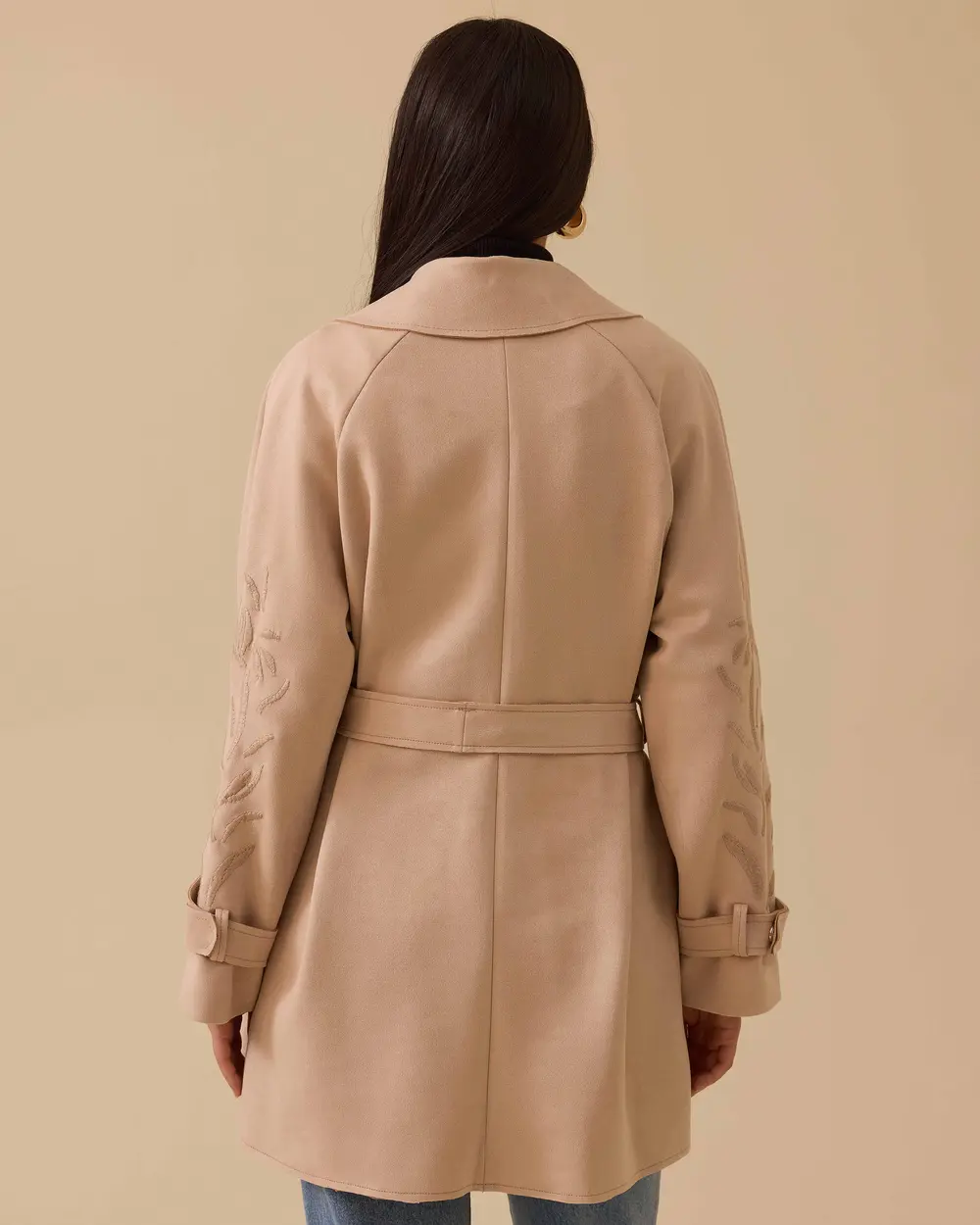 Patterned Double-breasted Collar Belted Jacket