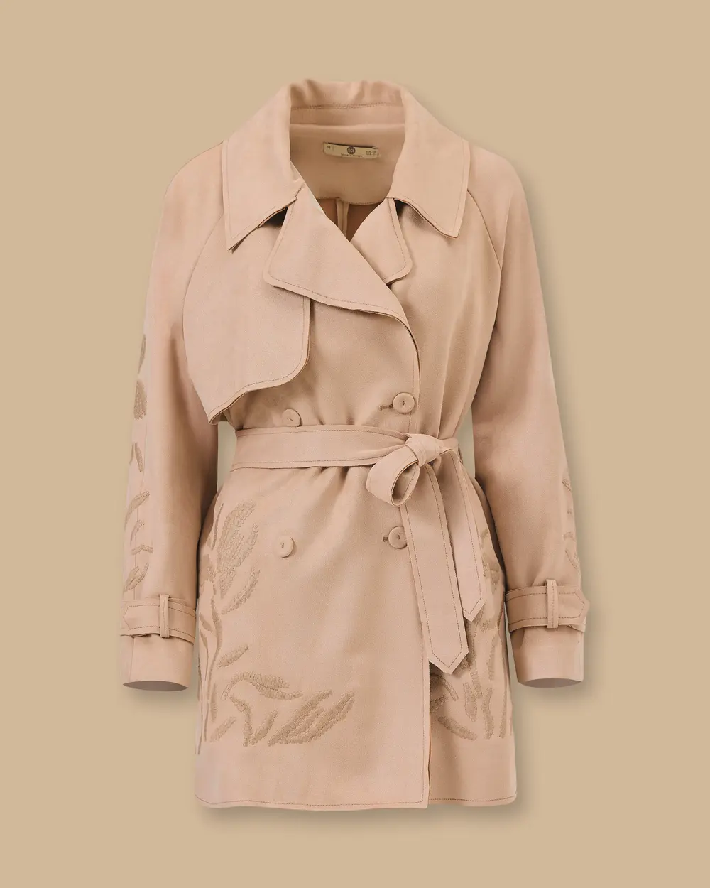 Patterned Double-breasted Collar Belted Jacket