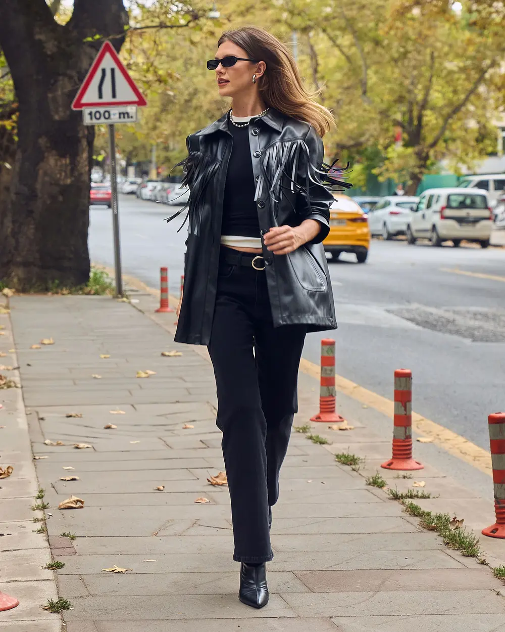 Faux Leather Jacket with Tassel Detailed Pocket - SecilStore
