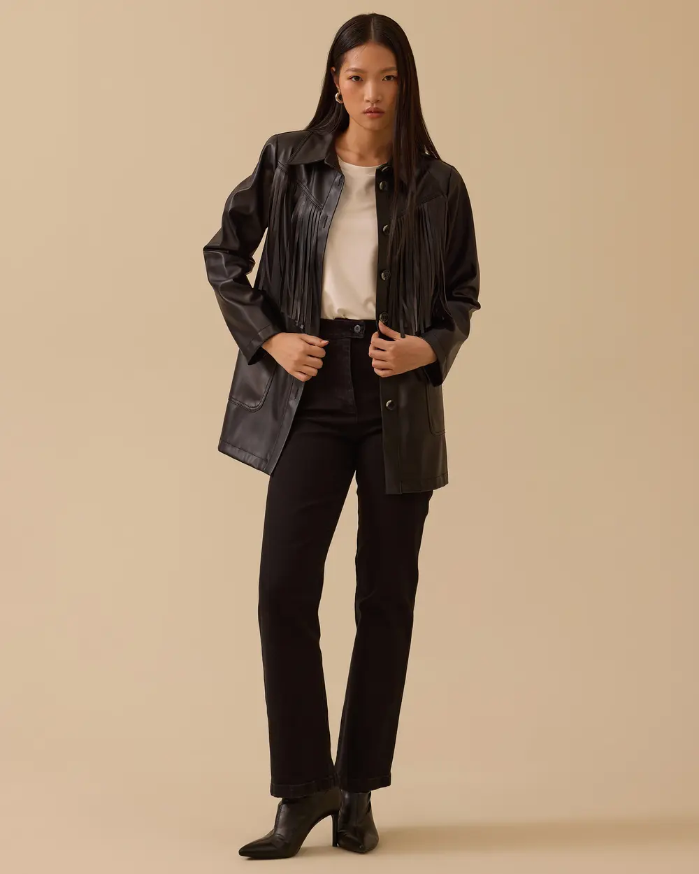 Faux Leather Jacket with Tassel Detailed Pocket - SecilStore