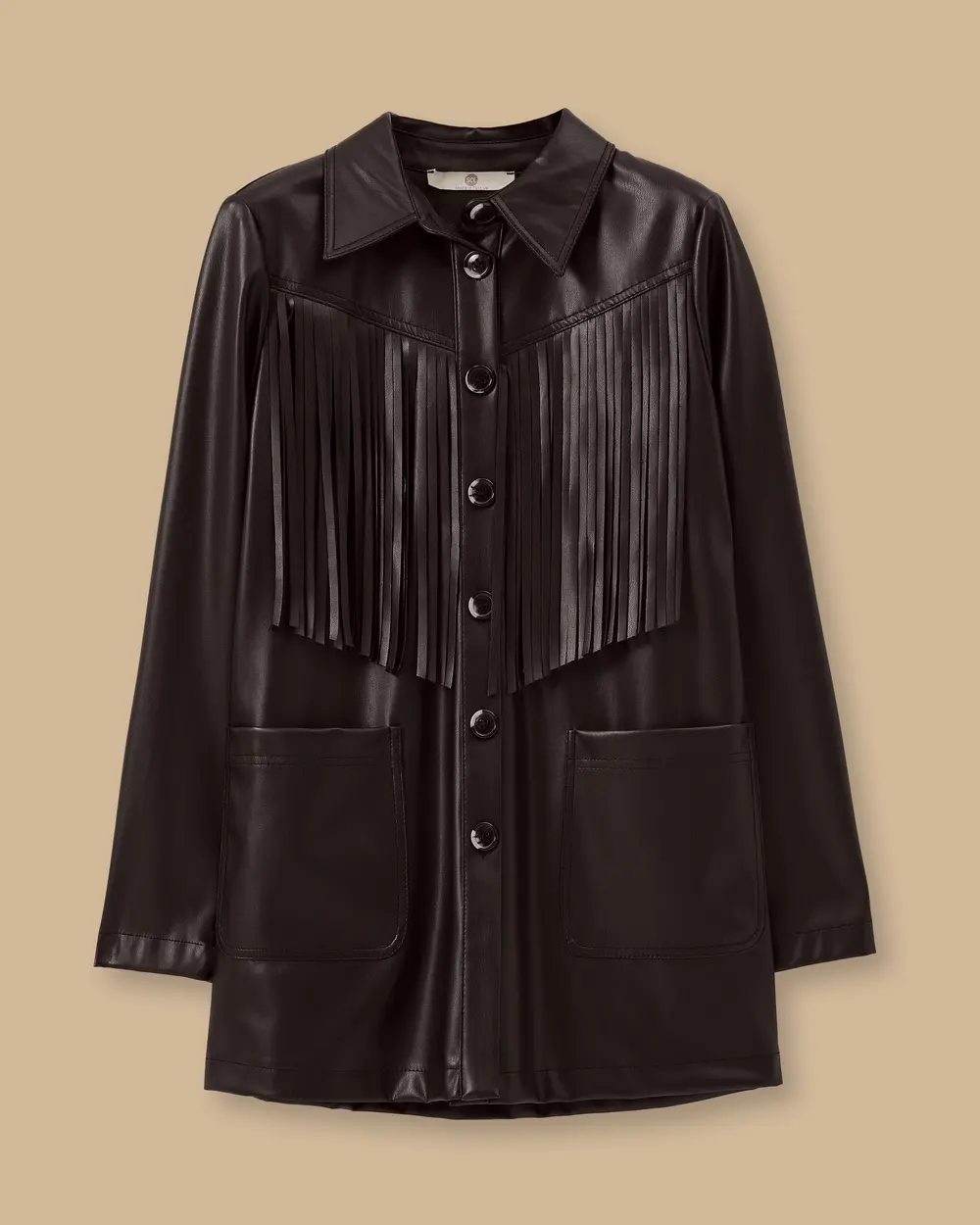 Püskül Detaylı Cepli Suni Deri Ceket