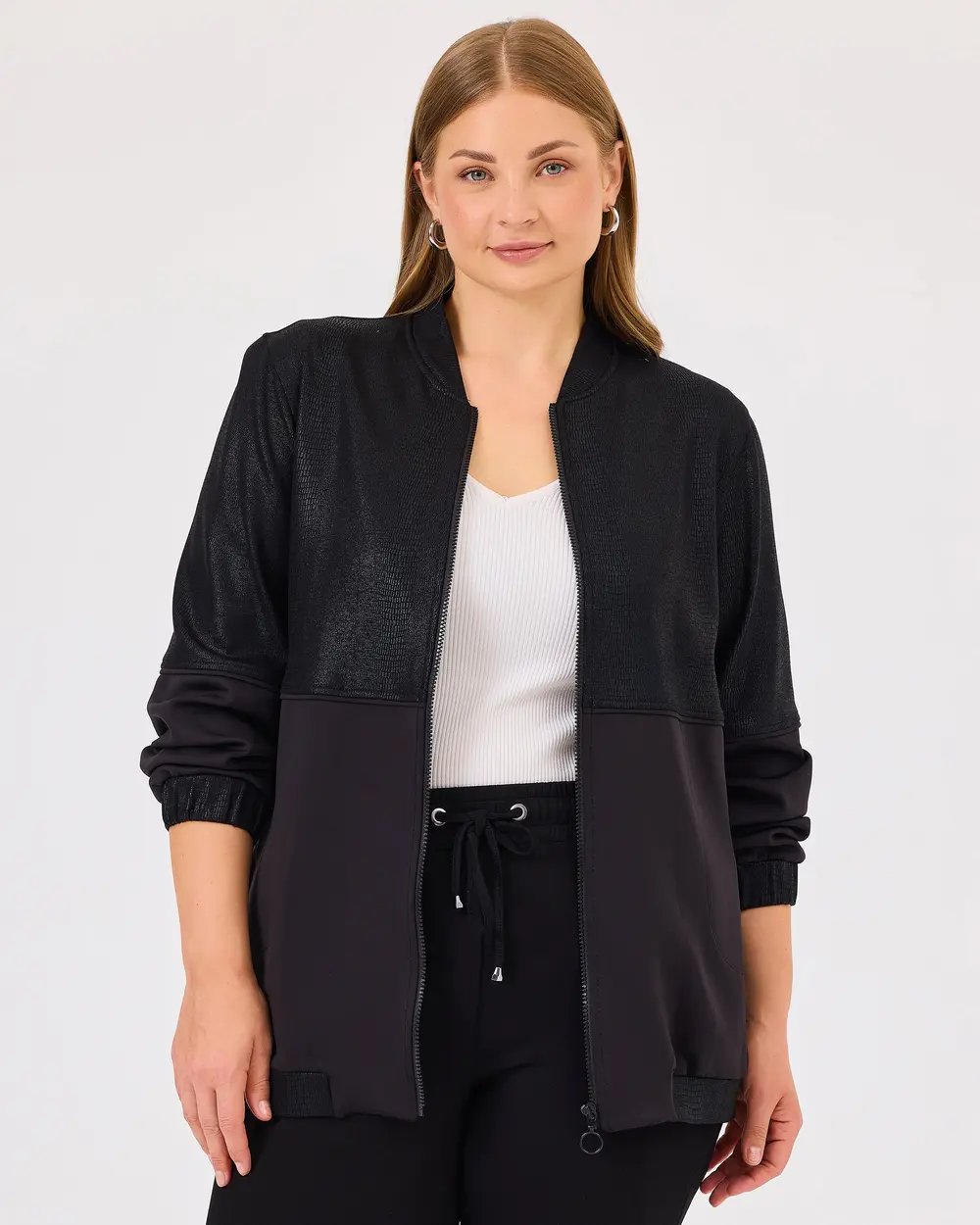 Plus Size Double Fabric Pocket Detailed Jacket