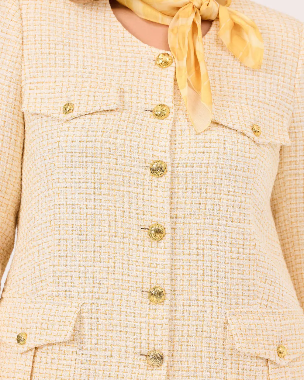 Plus Size Buttoned Tweed Jacket with Scarf