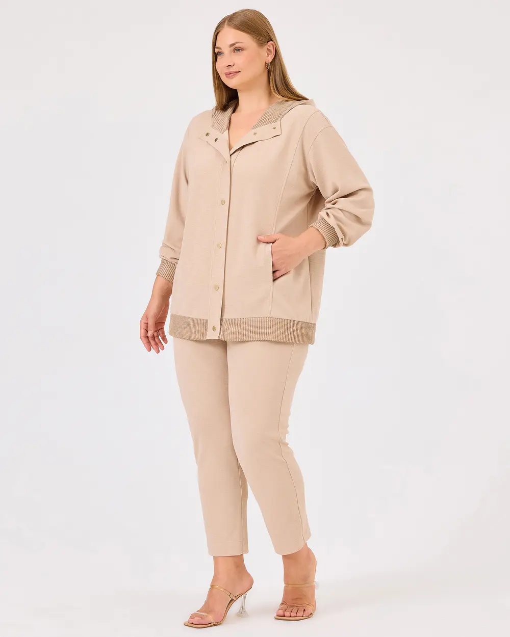 Plus Size Hooded Collar Pocket Jacket