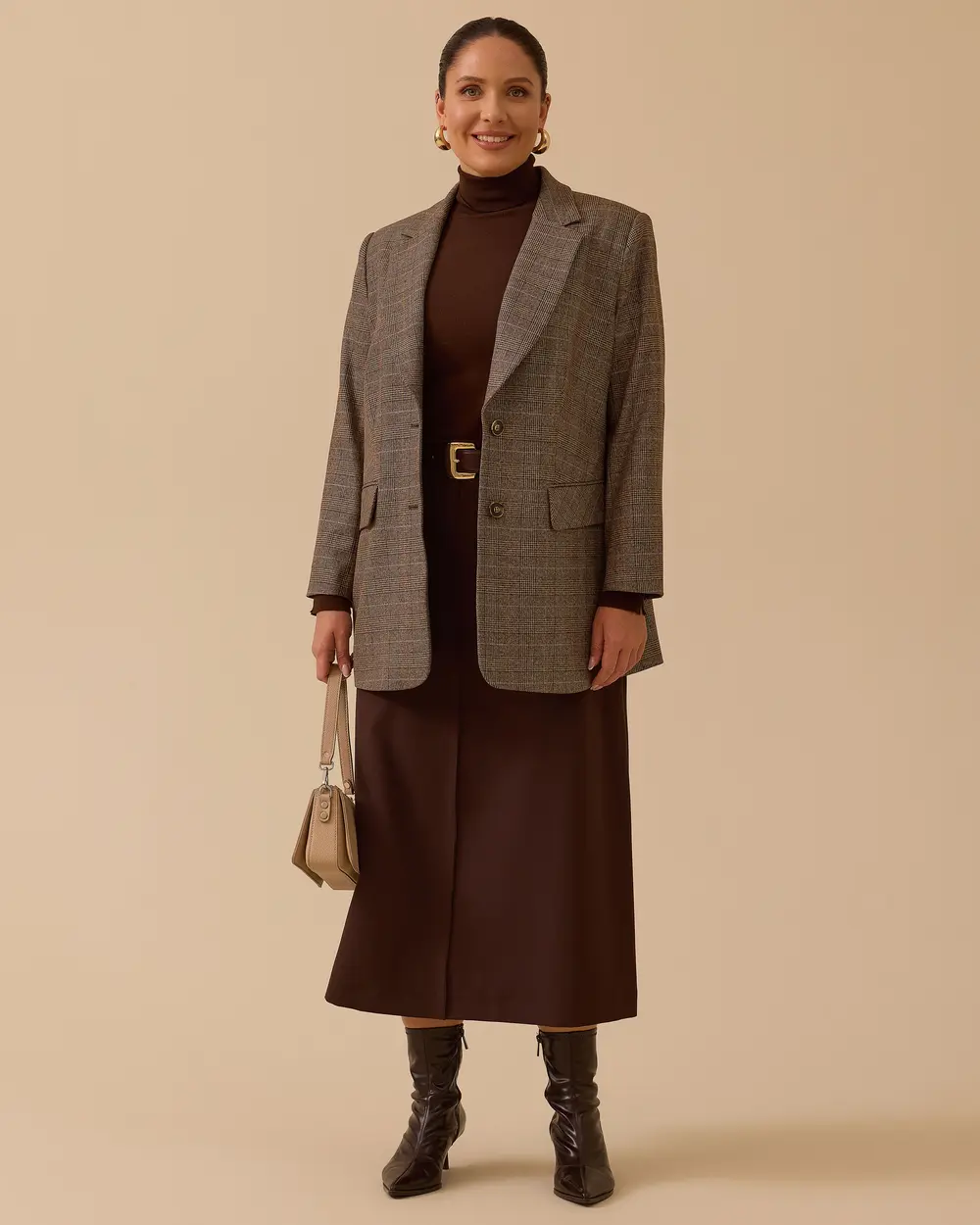 Büyük Beden Ekose Desenli Blazer Ceket