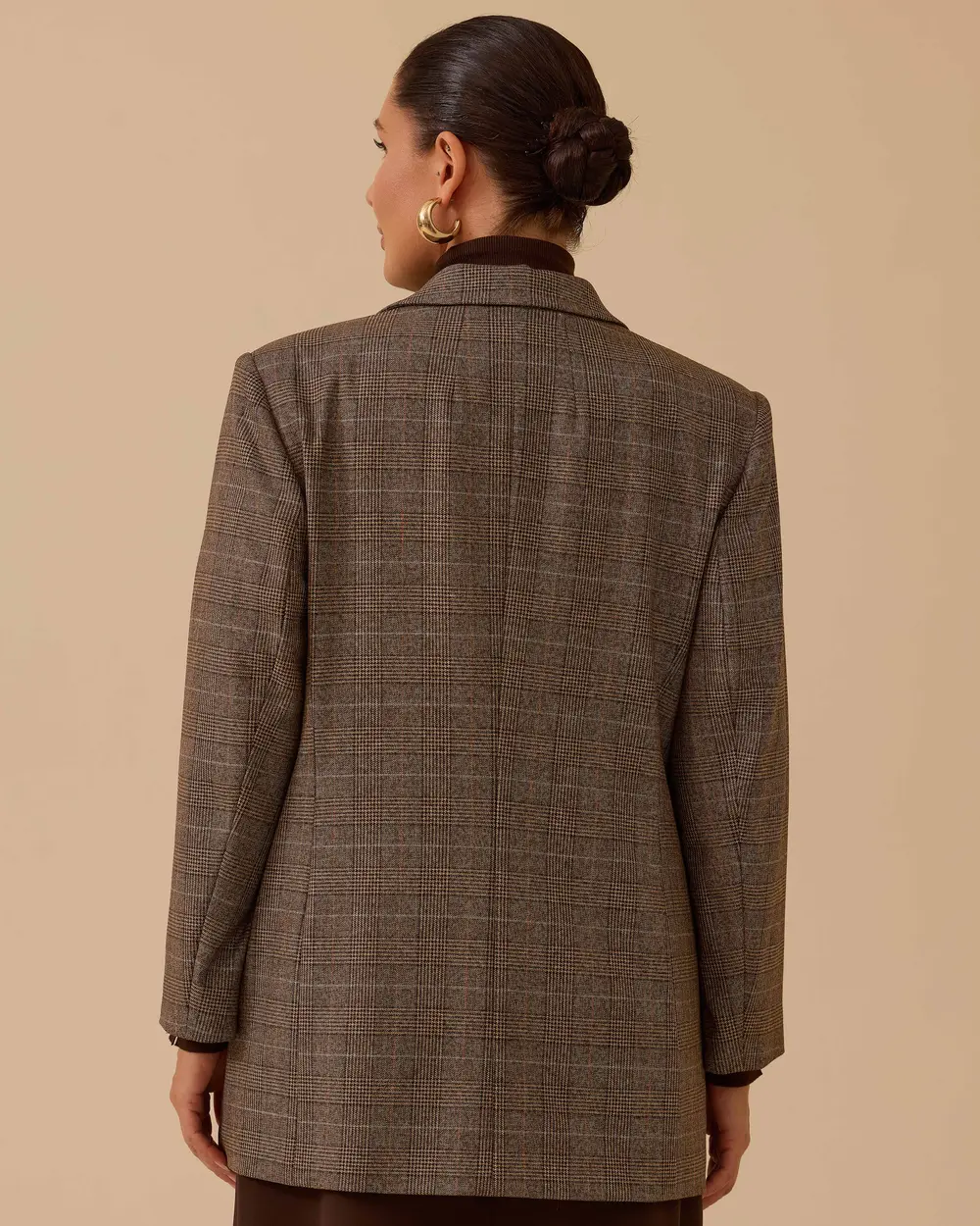 Büyük Beden Ekose Desenli Blazer Ceket