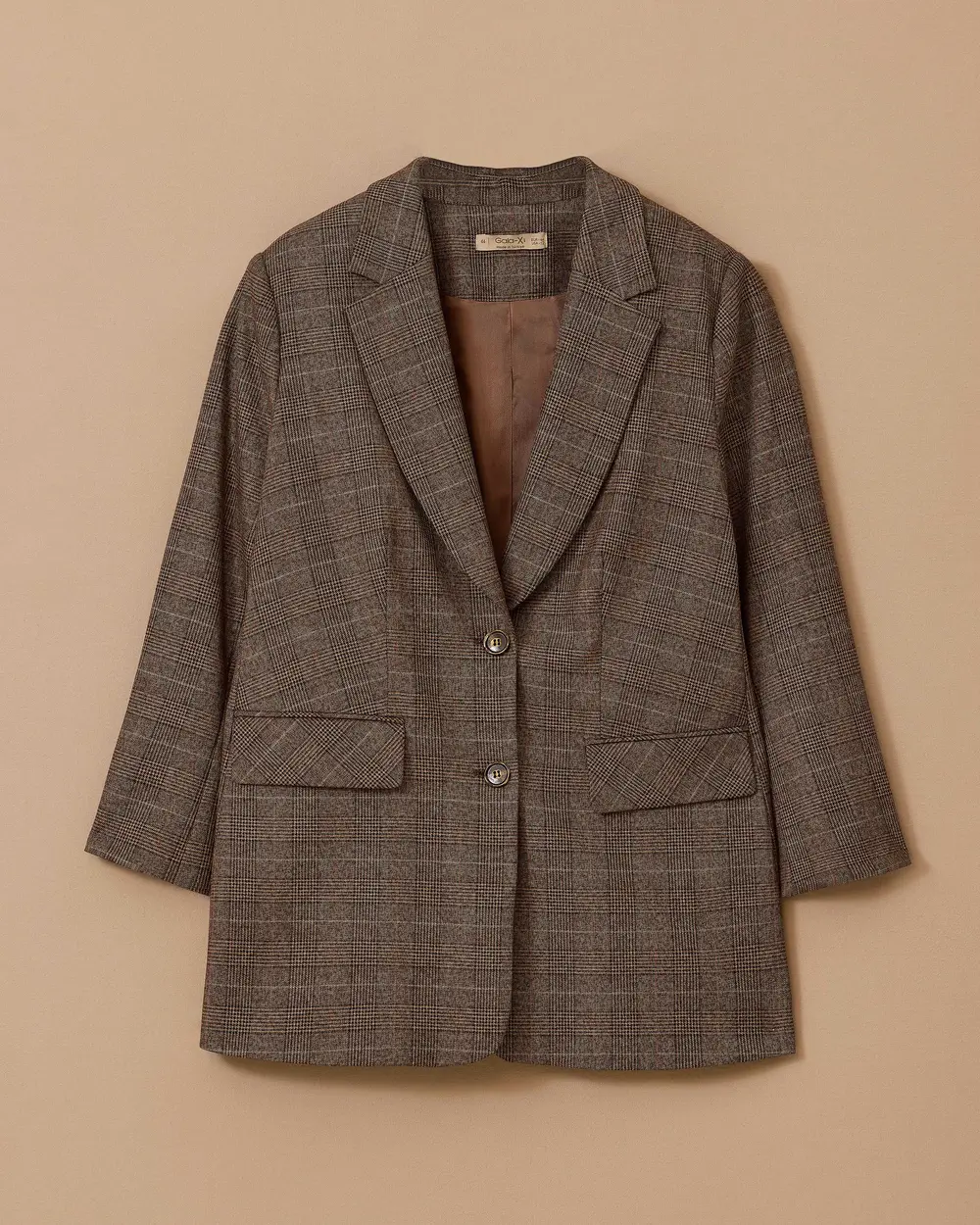 Büyük Beden Ekose Desenli Blazer Ceket