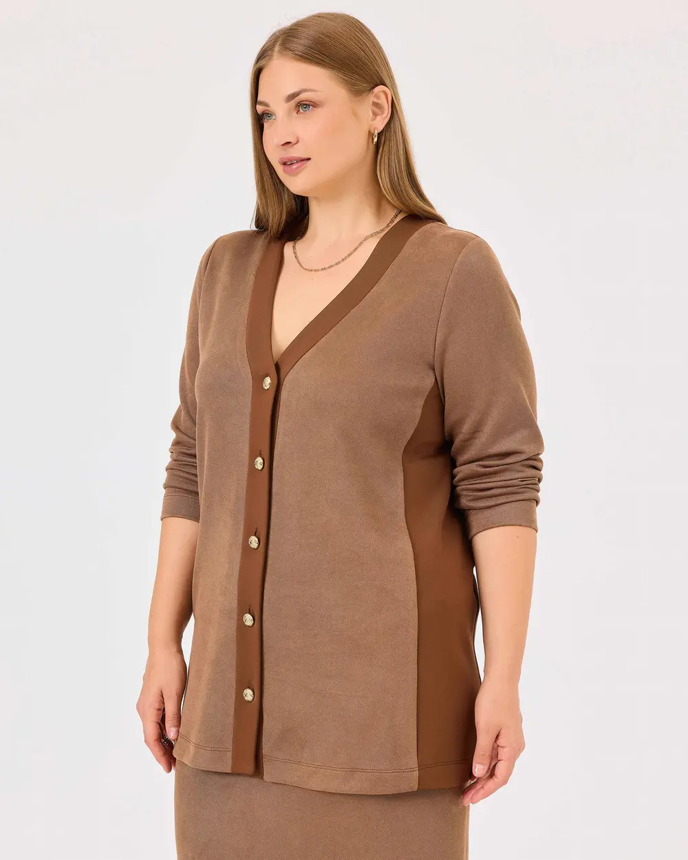 Plus Size V-Neck Buttoned Cardigan