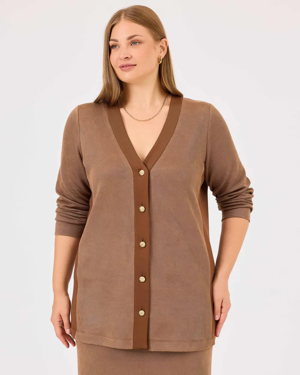 Plus Size V-Neck Buttoned Cardigan