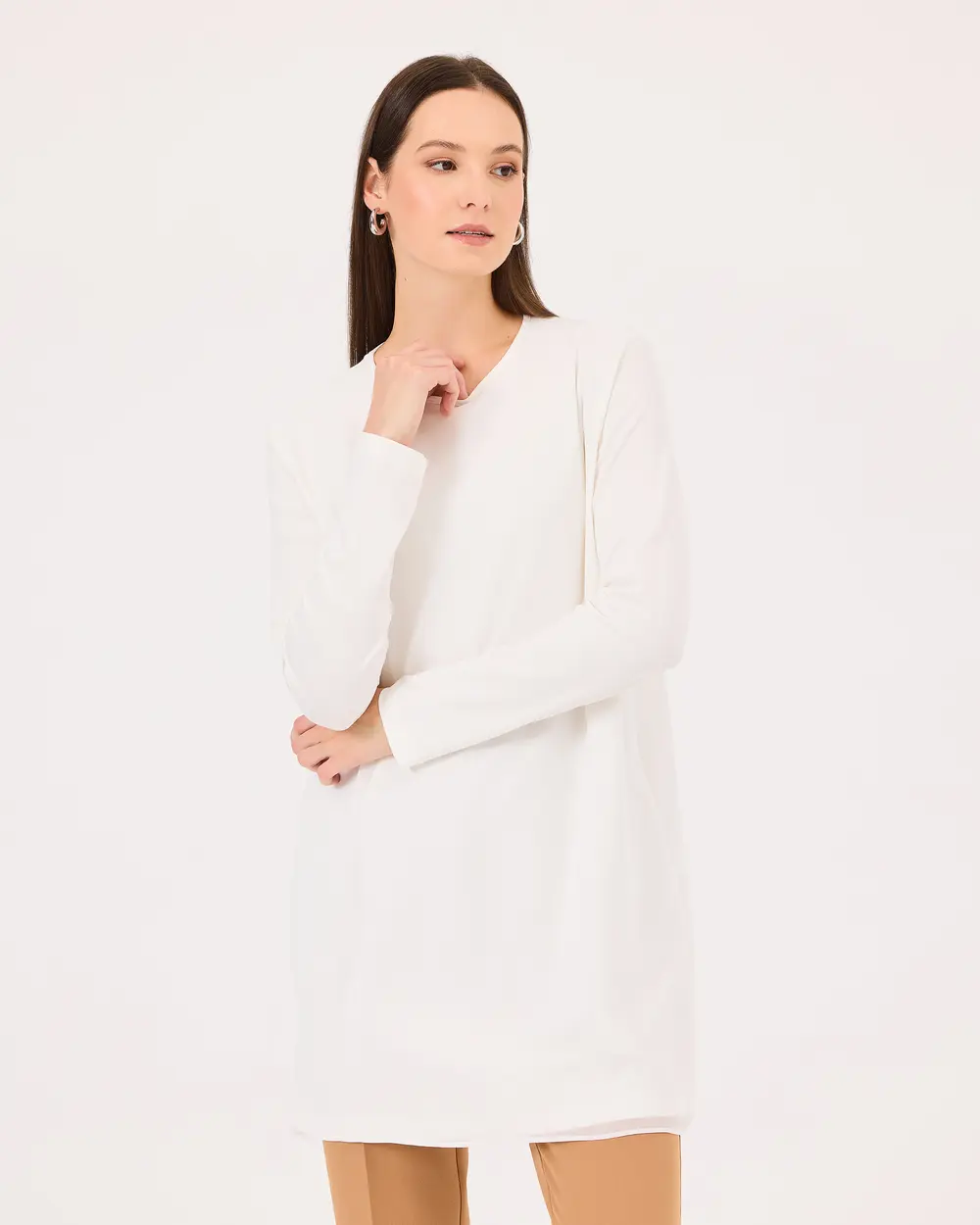 Round Neck Lined Long Sleeve Tunic