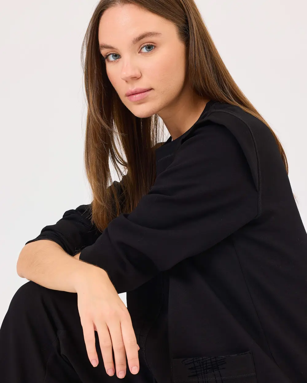 Long Sleeve Tunic with Shiny Textured Pocket Detail