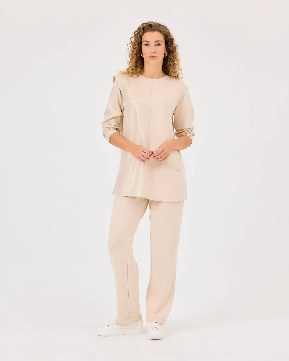 Long Sleeve Tunic with Shiny Textured Pocket Detail