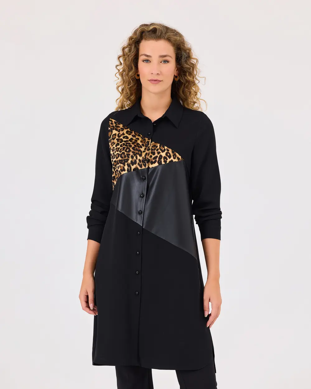 Leoparr Pattern Buttoned Shirt Tunic