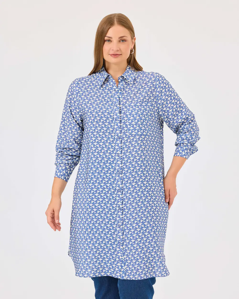 Plus Size Patterned Pocket Detailed Tunic