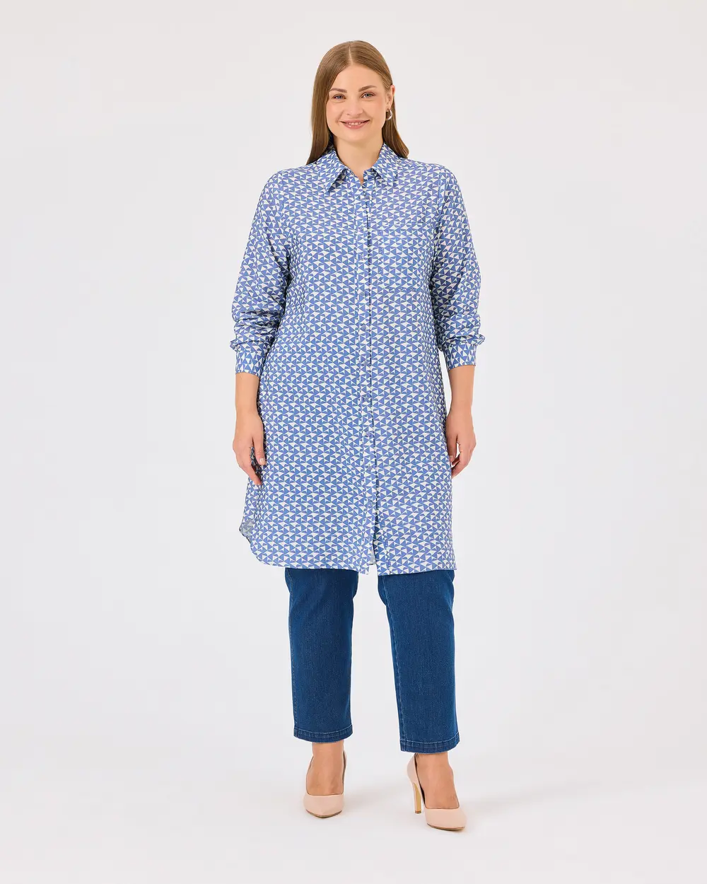 Plus Size Patterned Pocket Detailed Tunic