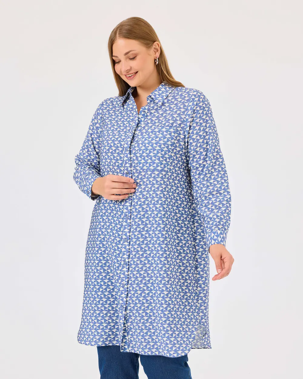 Plus Size Patterned Pocket Detailed Tunic