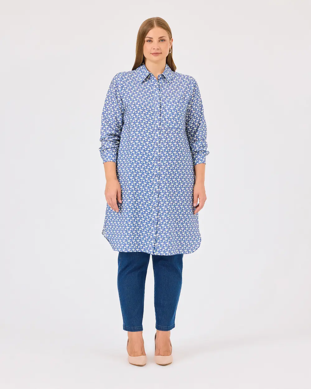 Plus Size Patterned Pocket Detailed Tunic