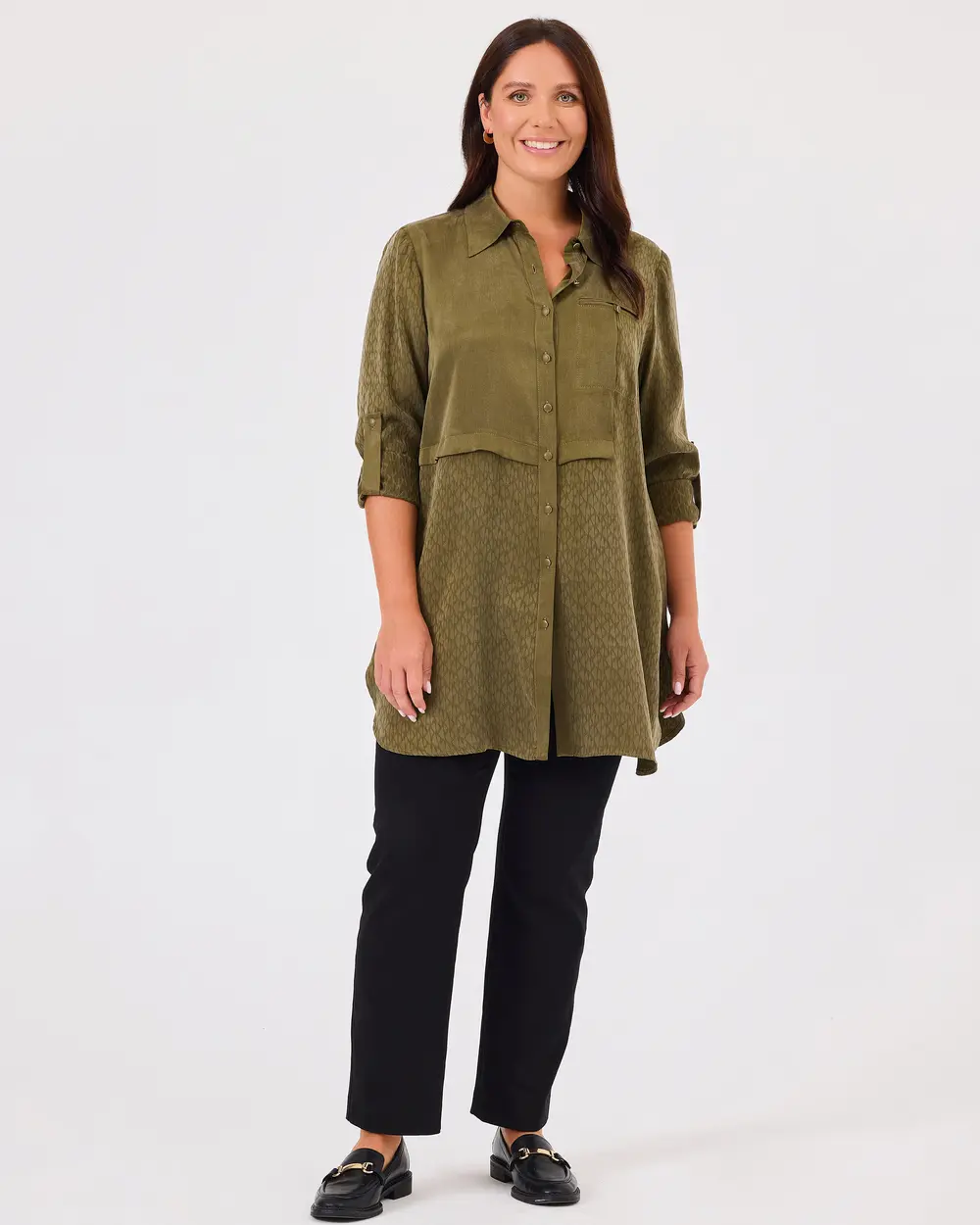 Plus Size Shirt Collar Buttoned Tunic