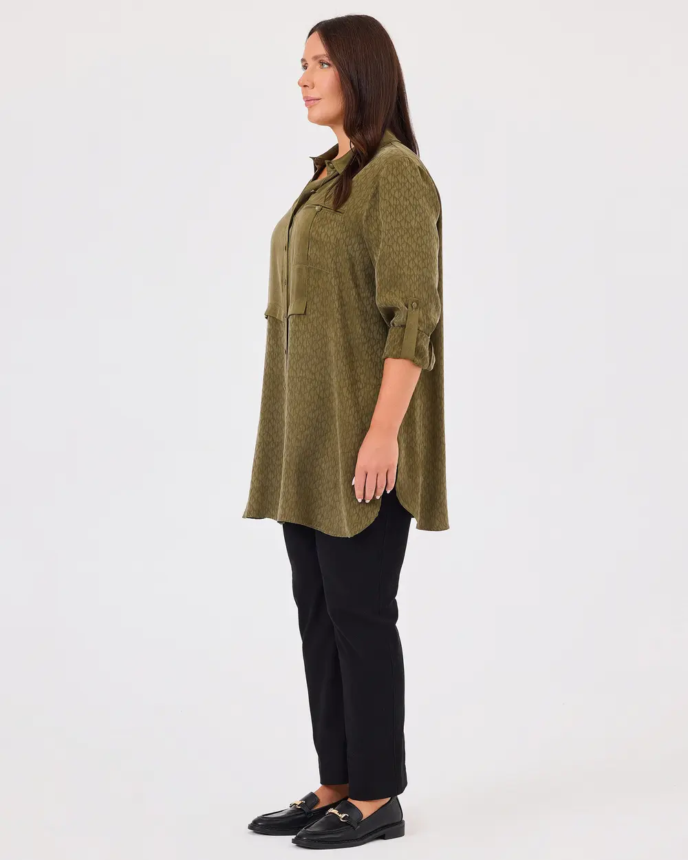 Plus Size Shirt Collar Buttoned Tunic