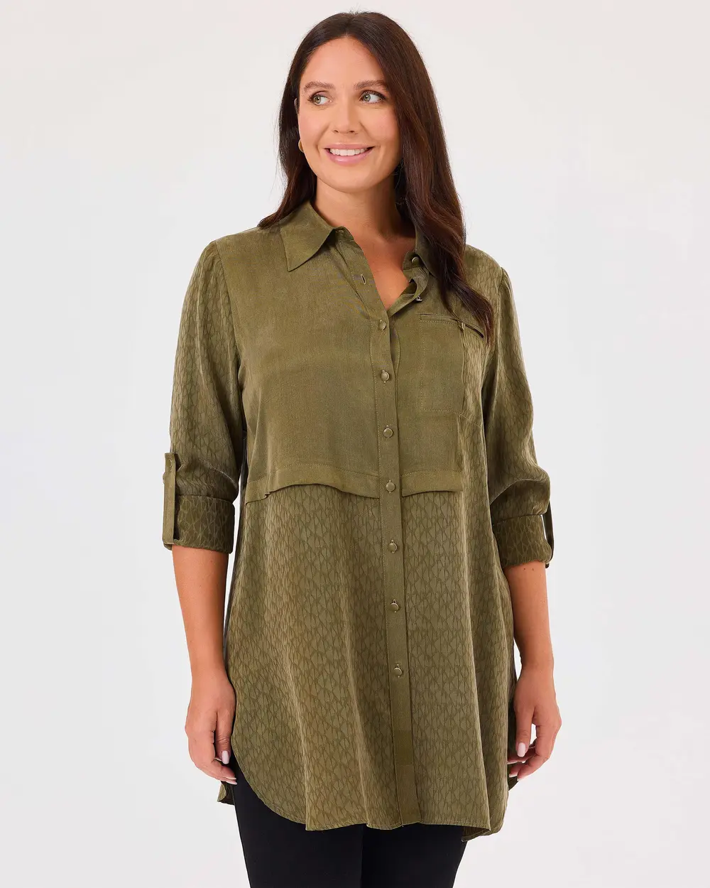 Plus Size Shirt Collar Buttoned Tunic