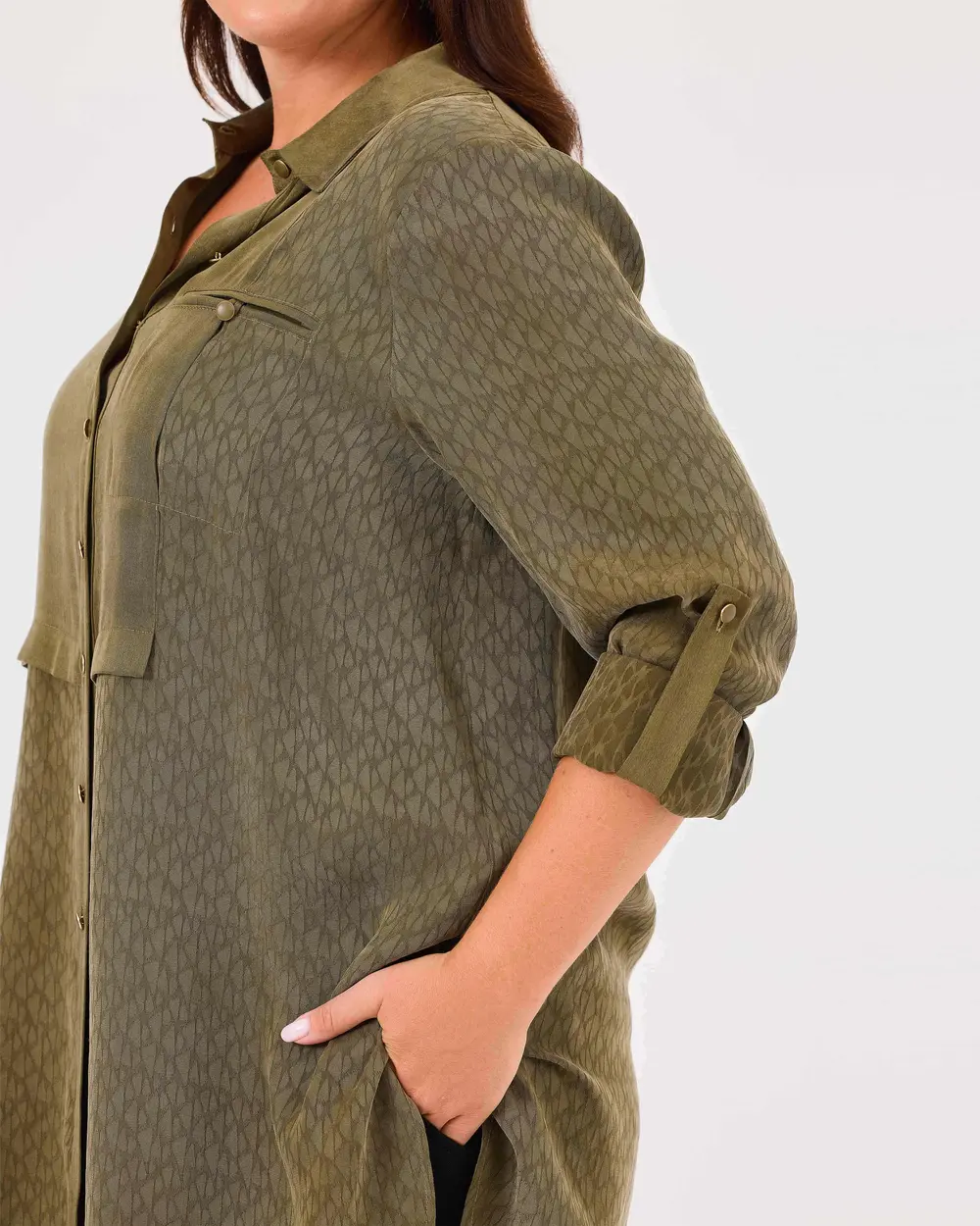 Plus Size Shirt Collar Buttoned Tunic