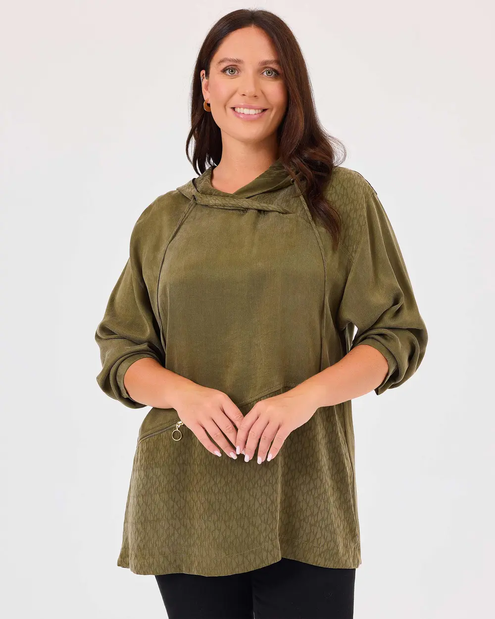 Plus Size Zipper Detailed Hooded Tunic