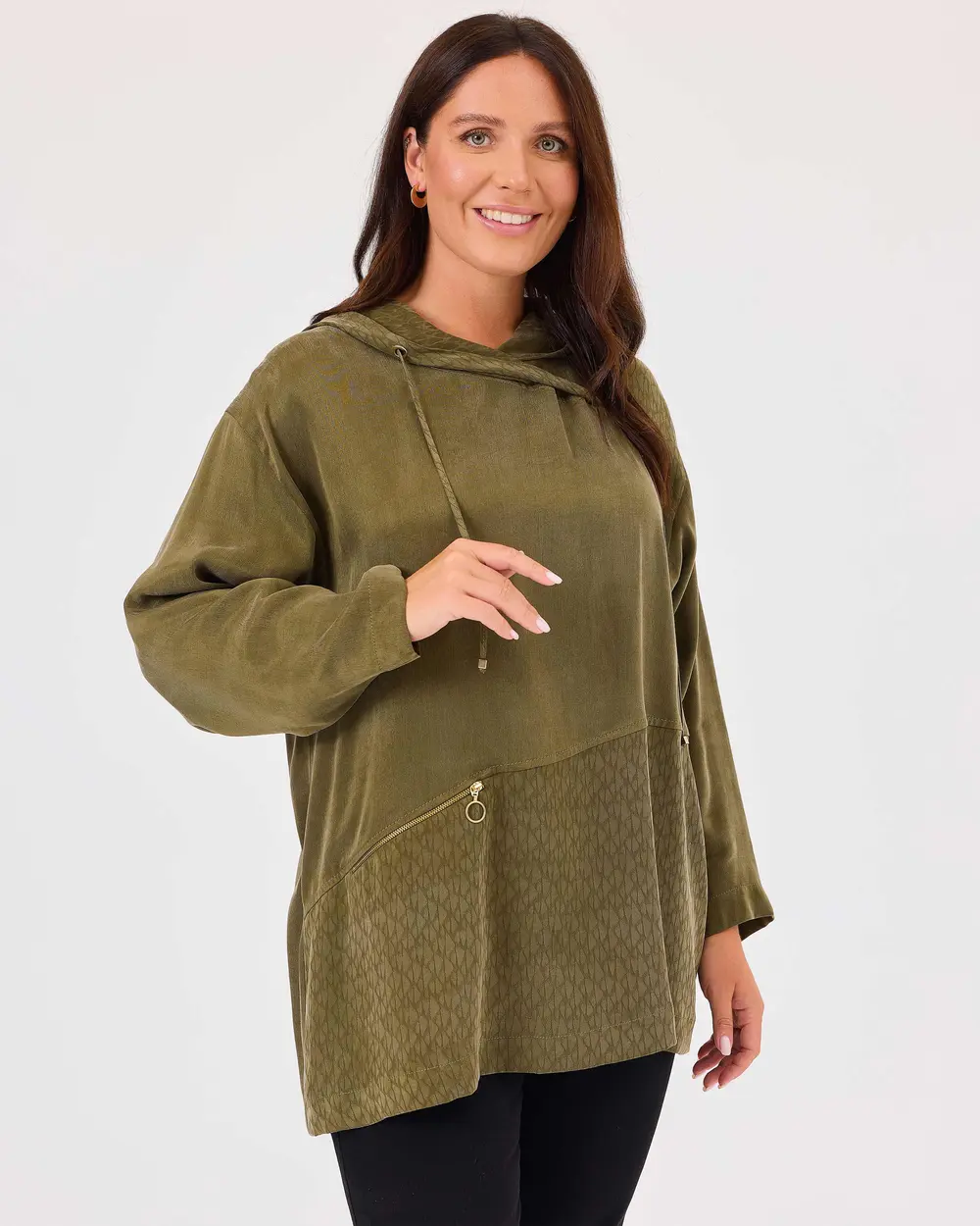 Plus Size Zipper Detailed Hooded Tunic