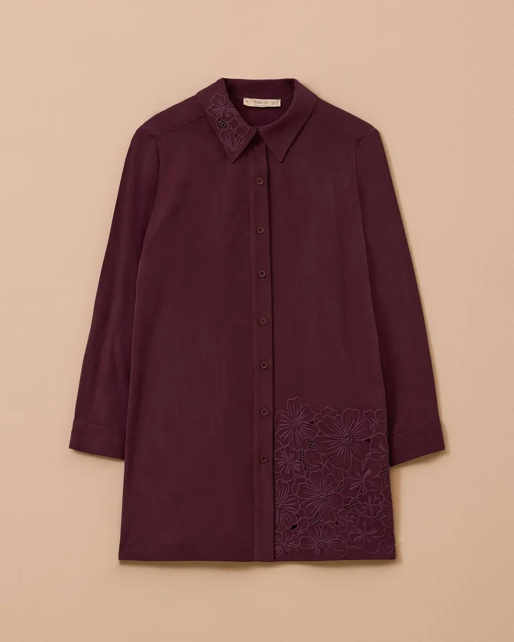 Plus Size Floral Embroidered Buttoned Tunic