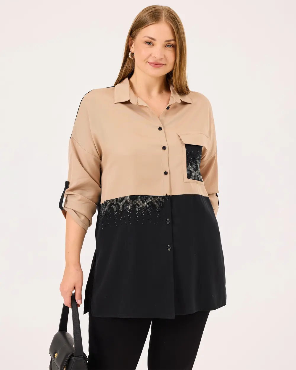 Plus Size Stone Detailed Buttoned Tunic