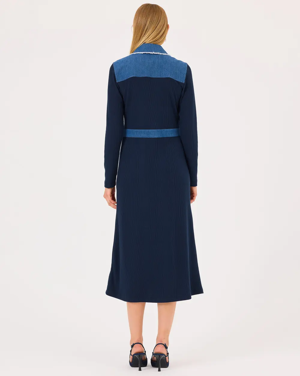 Double Fabric Shirt Collar Buttoned Dress