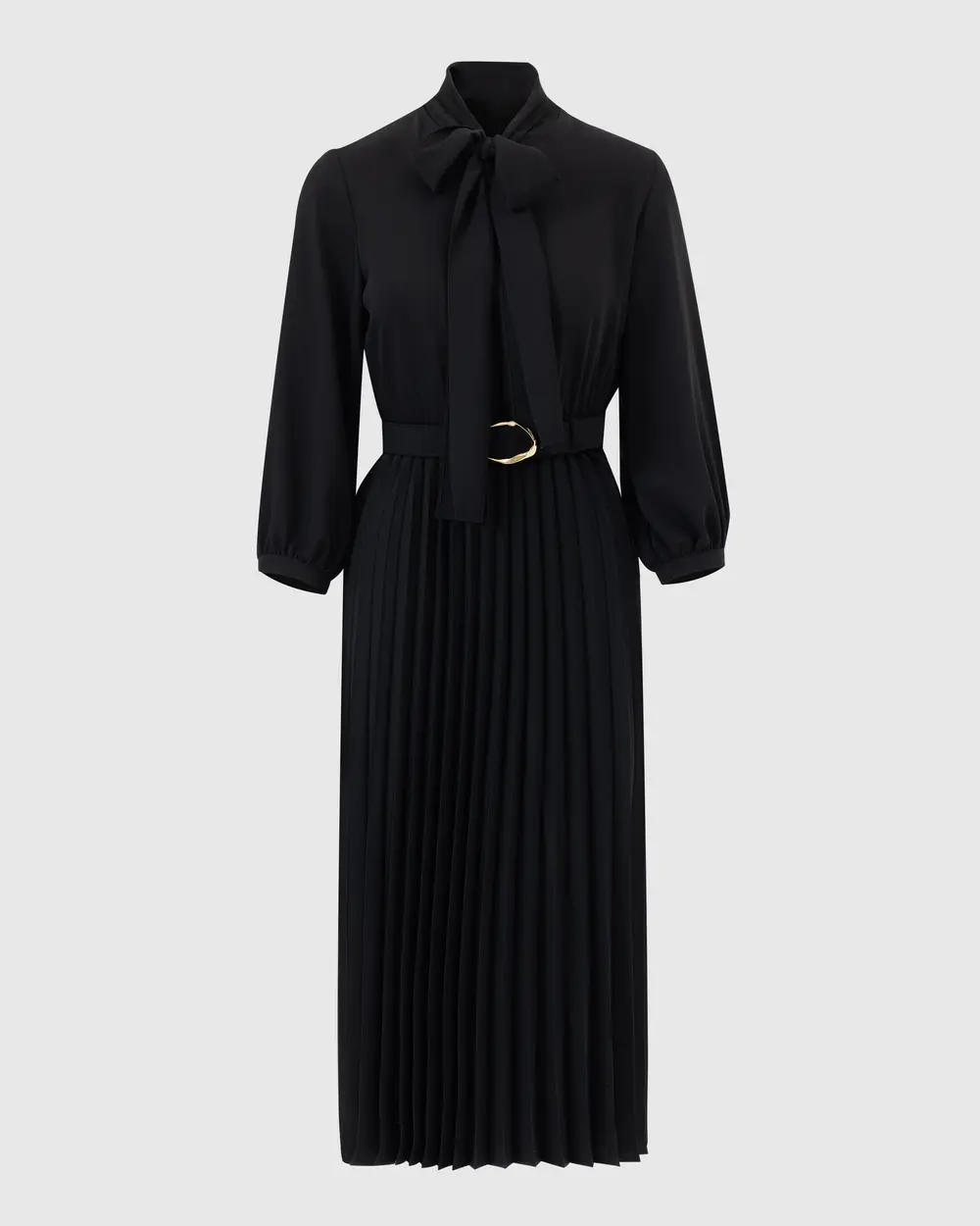 Elegant Midi Length Dress with Scarf Collar