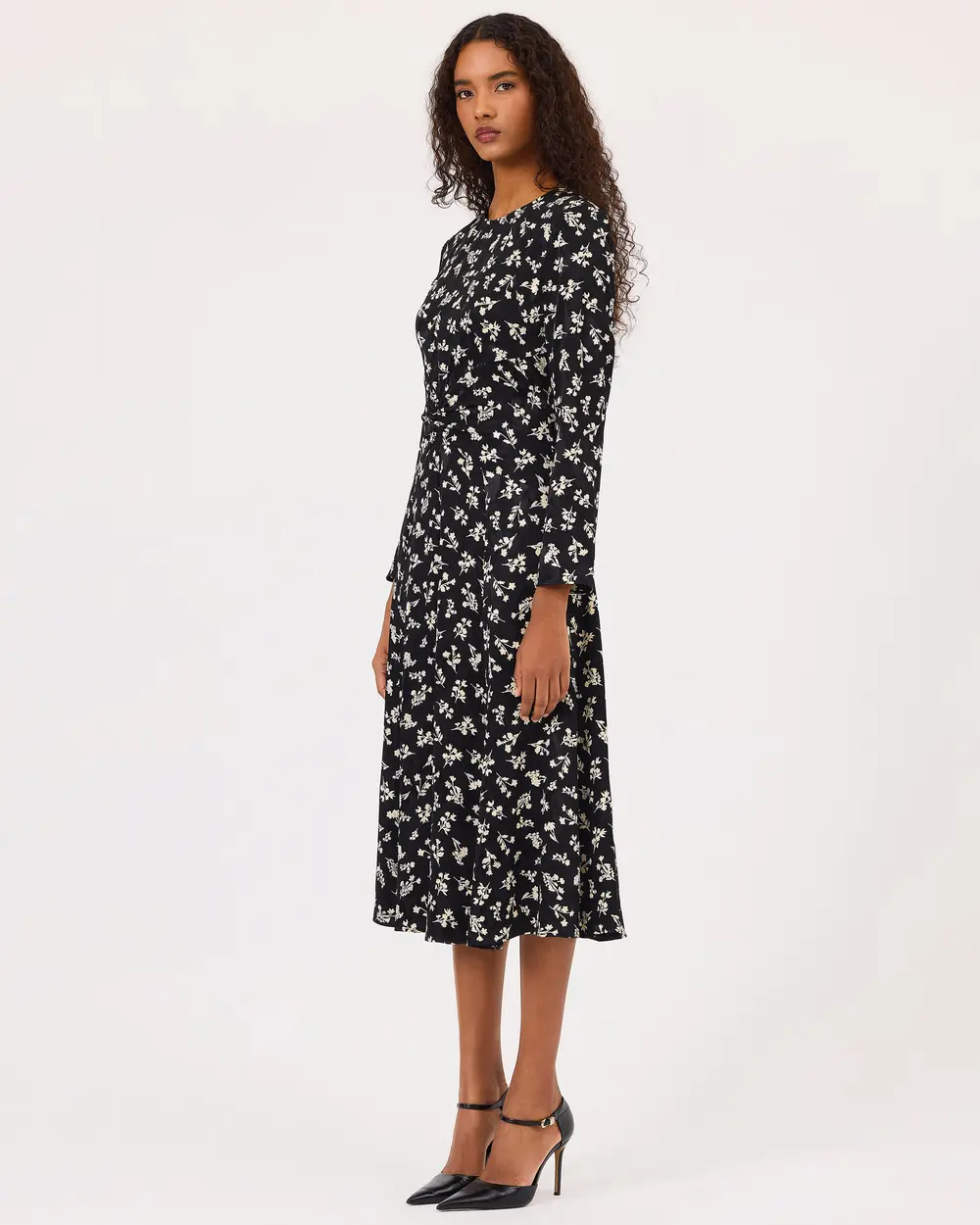 Round Neck Long Sleeve Midi Length Dress