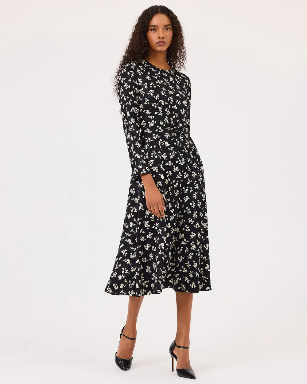 Round Neck Long Sleeve Midi Length Dress