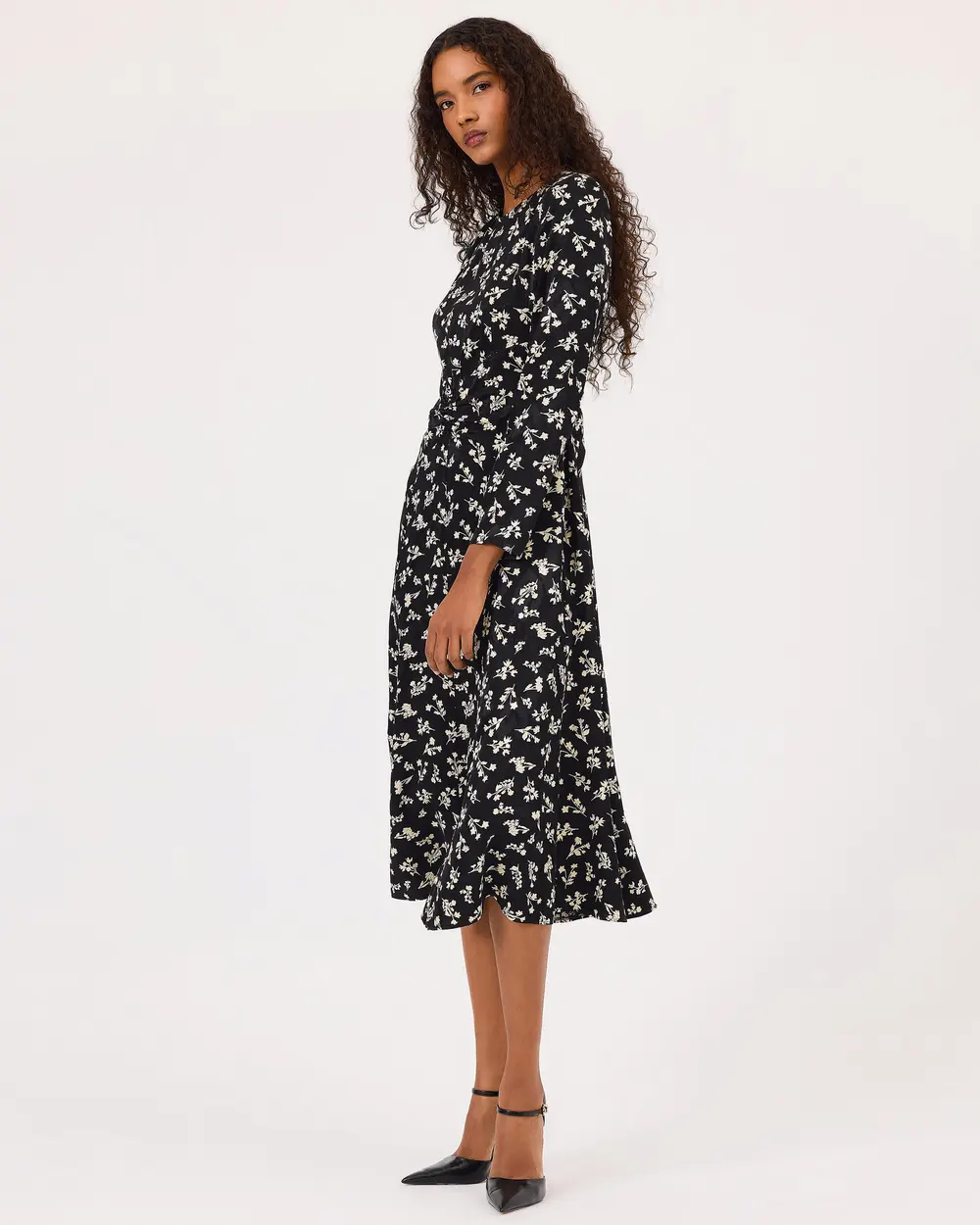 Round Neck Long Sleeve Midi Length Dress