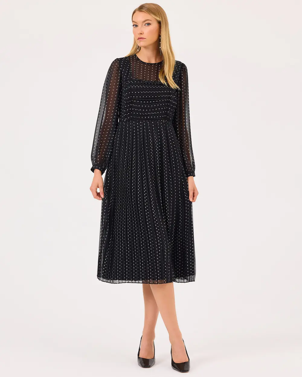 Polka Dot Patterned Long Sleeve Dress