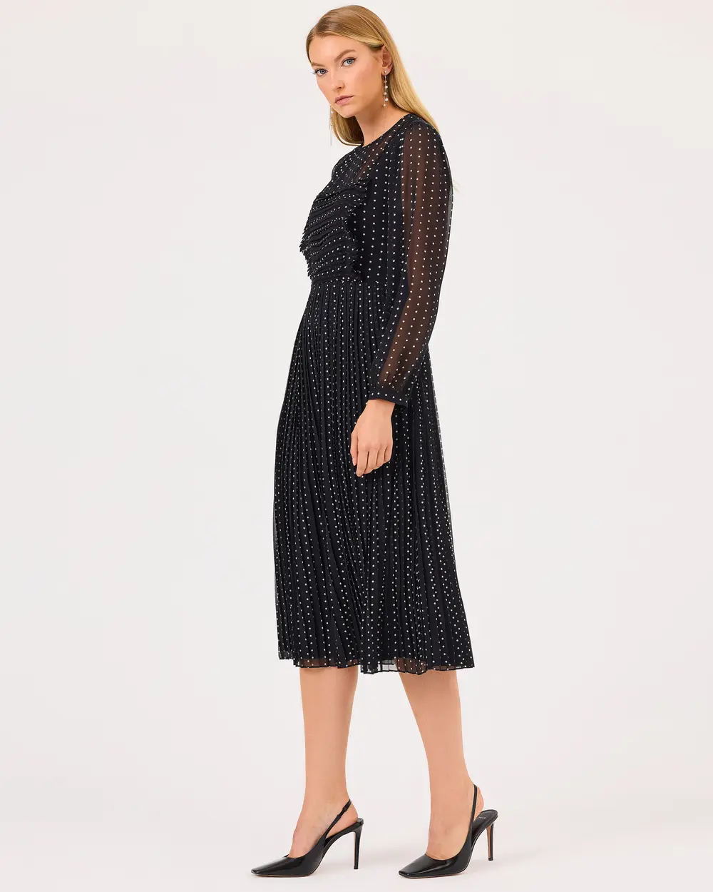 Polka Dot Patterned Long Sleeve Dress