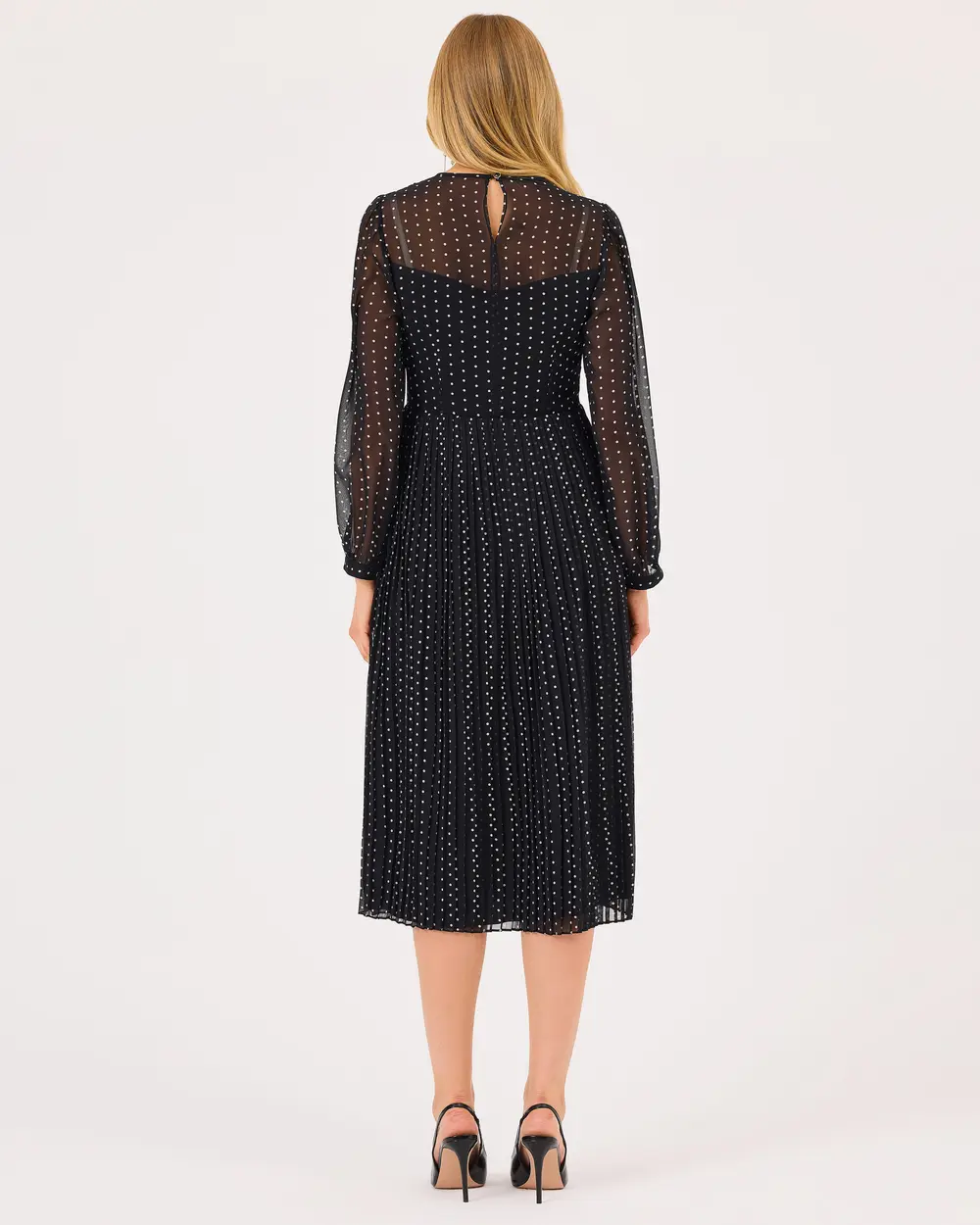 Polka Dot Patterned Long Sleeve Dress