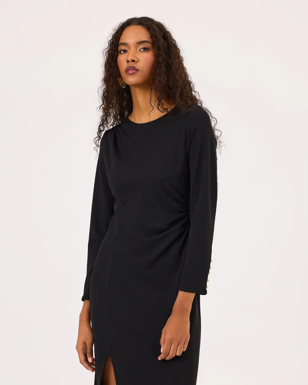 Ruffled Long Sleeve Dress with Slits