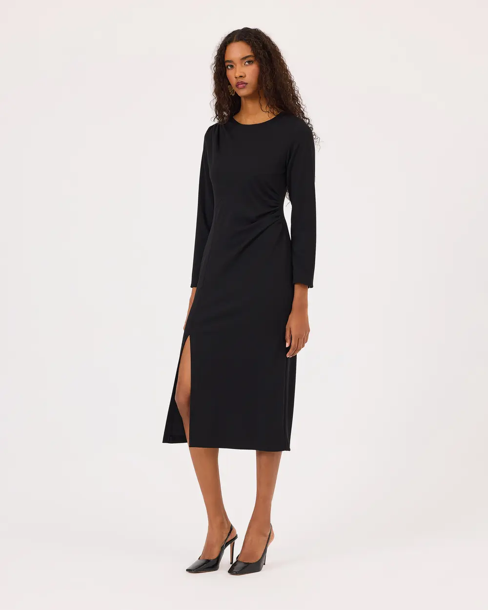 Ruffled Long Sleeve Dress with Slits