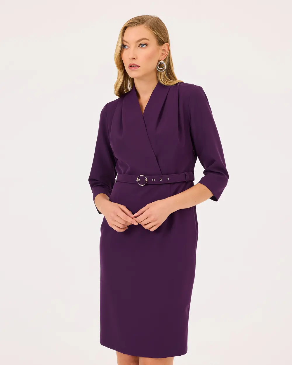 Double-breasted Collar Belted Dress